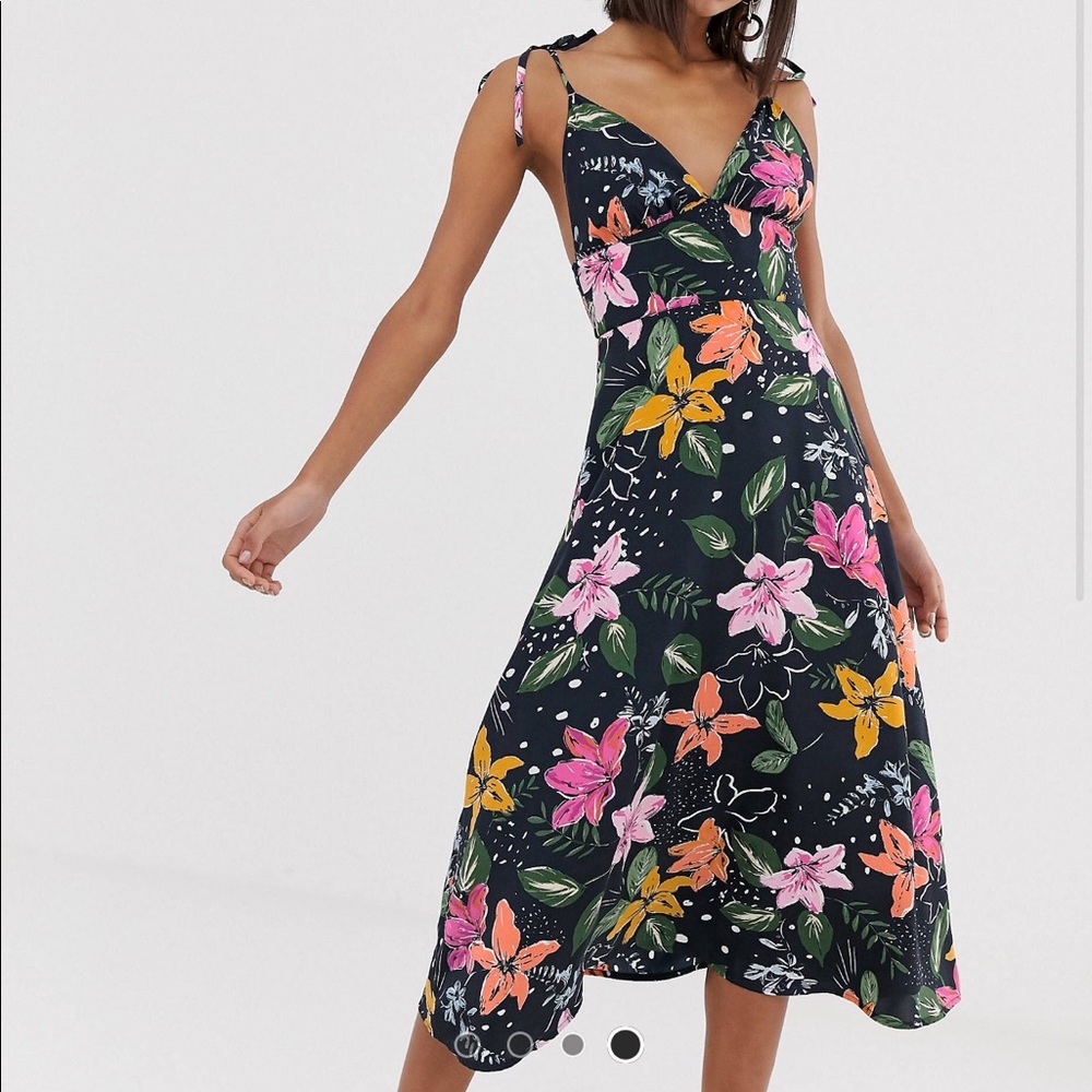 ASOS’ Neon Rose midi dress with tie shoulders